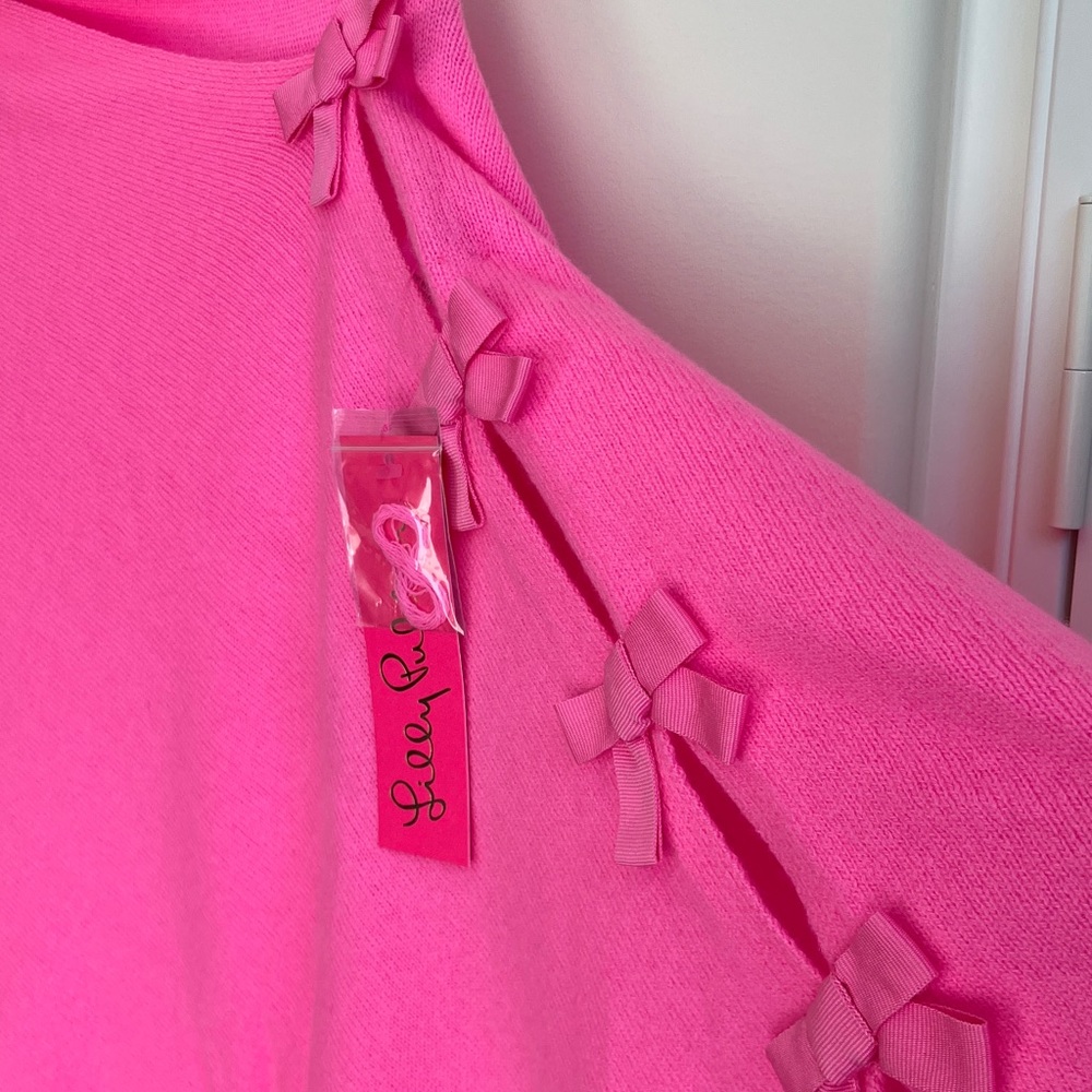 LILLY PULITZER Harp Cashmere Wrap/Poncho Prosecco Pink With Bows OS NWT - Picture 4 of 10